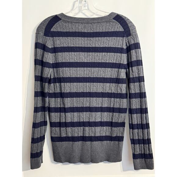 Tommy Hilfiger V-Neck Sweater Gray and Navy Blue Sz XL Preppy Academia Old Money - Picture 2 of 6